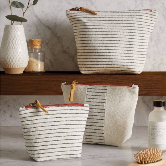 HEARTH & HAND NWT 3pc zippered companies striped travel bags -sour cream/jet gra - Picture 4 of 6